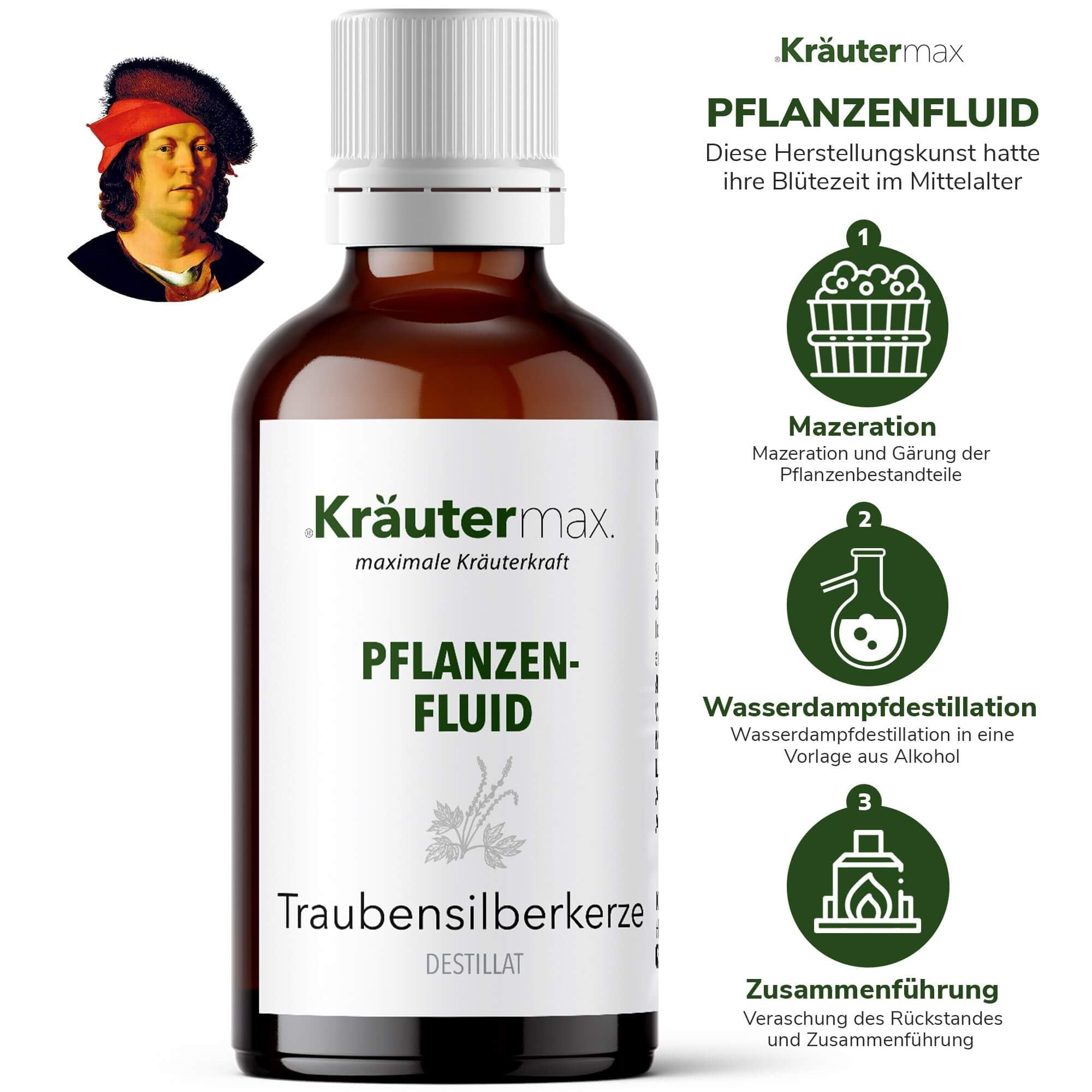 Kräutermax Traubensilberkerze Tropfen 1 x 50 ml, Pflanzen Fluid Destillat nach Paracelsus, ideale Ergänzung zu Tee, Extrakt flüssig, Tinktur, Kapseln, Tabletten - Vegan