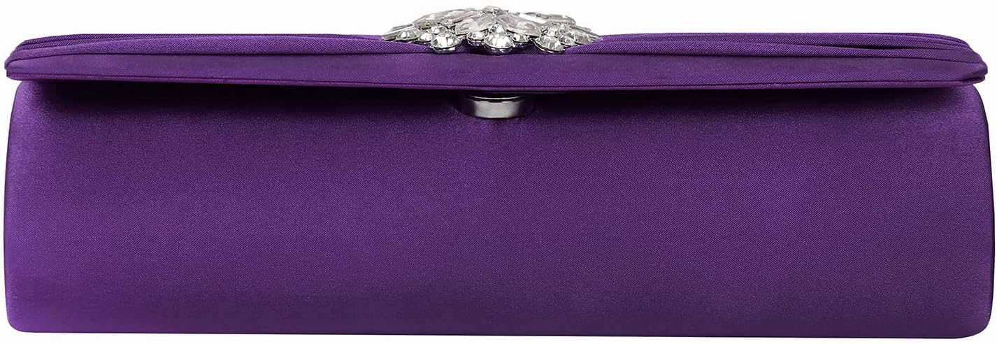 Evening Bags For Women Pleated Satin Rhinestone Brooch Prom Clutch Purse With Detachable Chain Strap - Image 4