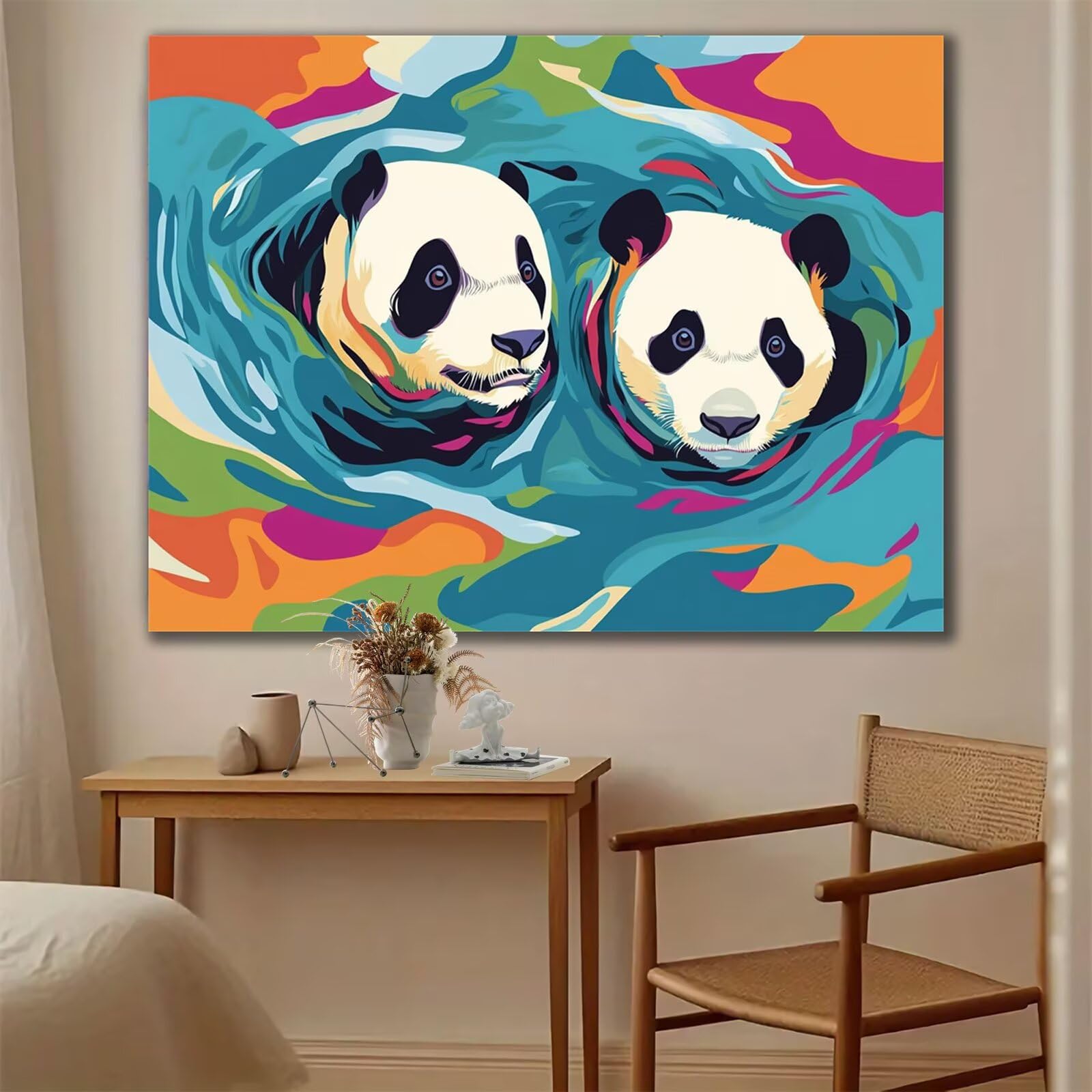 Malowanie według numerów dla dorosłych kolorowe malowanie według numerów Panda DIY zestaw do majsterkowania dla dorosłych zawiera pędzle i akryl, płótno malarskie dla dzieci dekoracja ścienna do domu