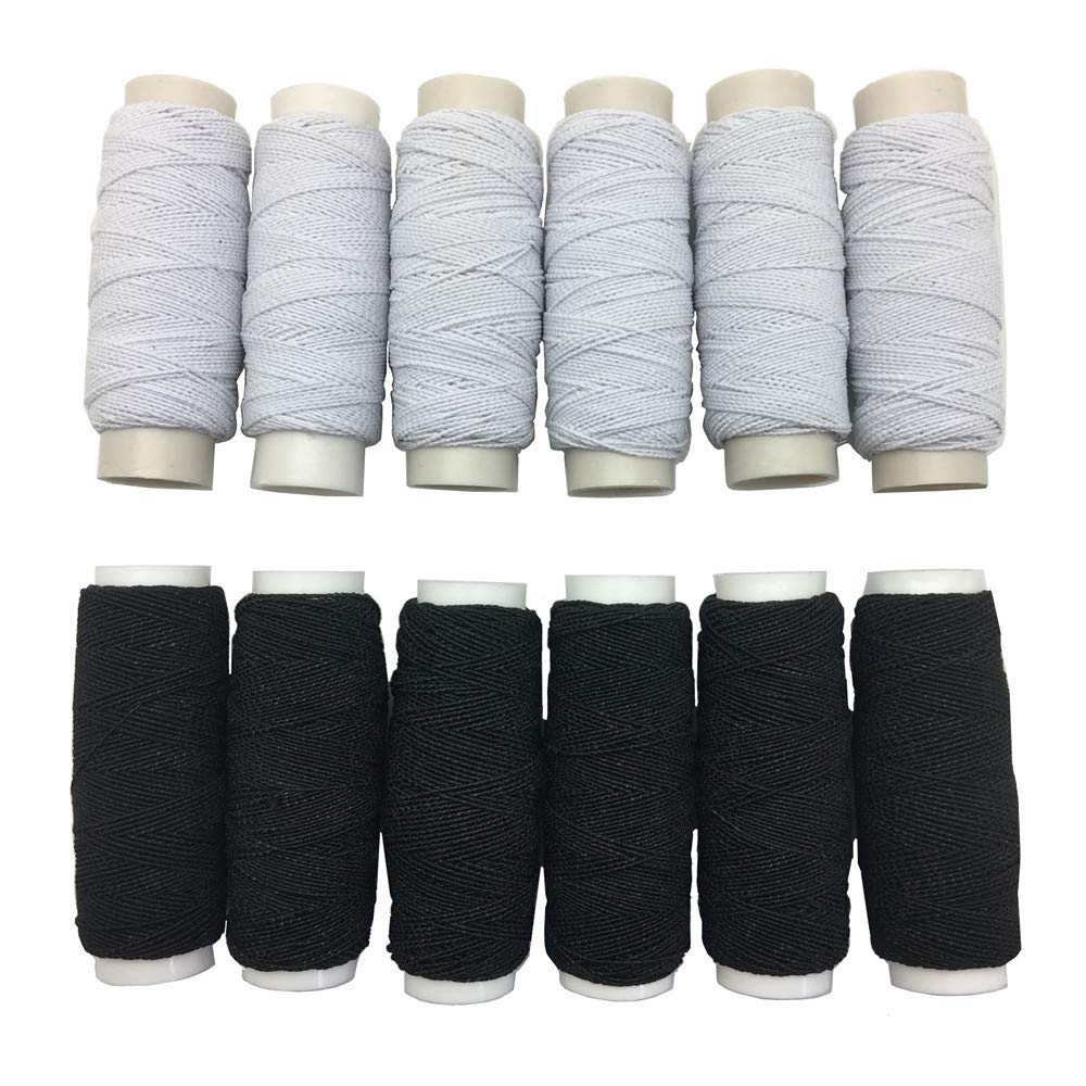 FQTANJU redondo Shirring elástico Craft Cord(6 Negro+6 Blanco)