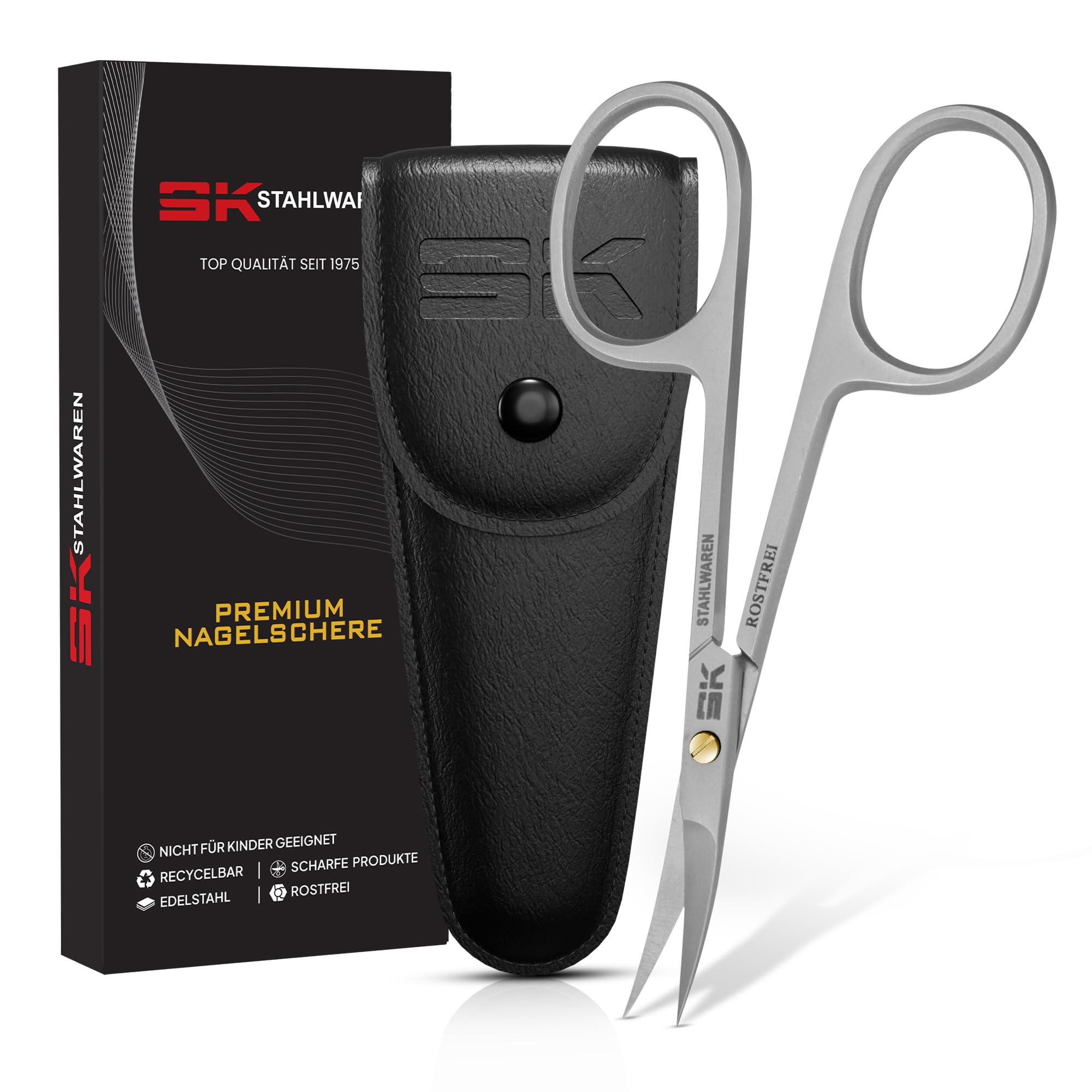 SK STAHLWAREN Professional cuticle scissors, curved, extra sharp nail scissors. For precise removal of skin residues. Combination scissors.
