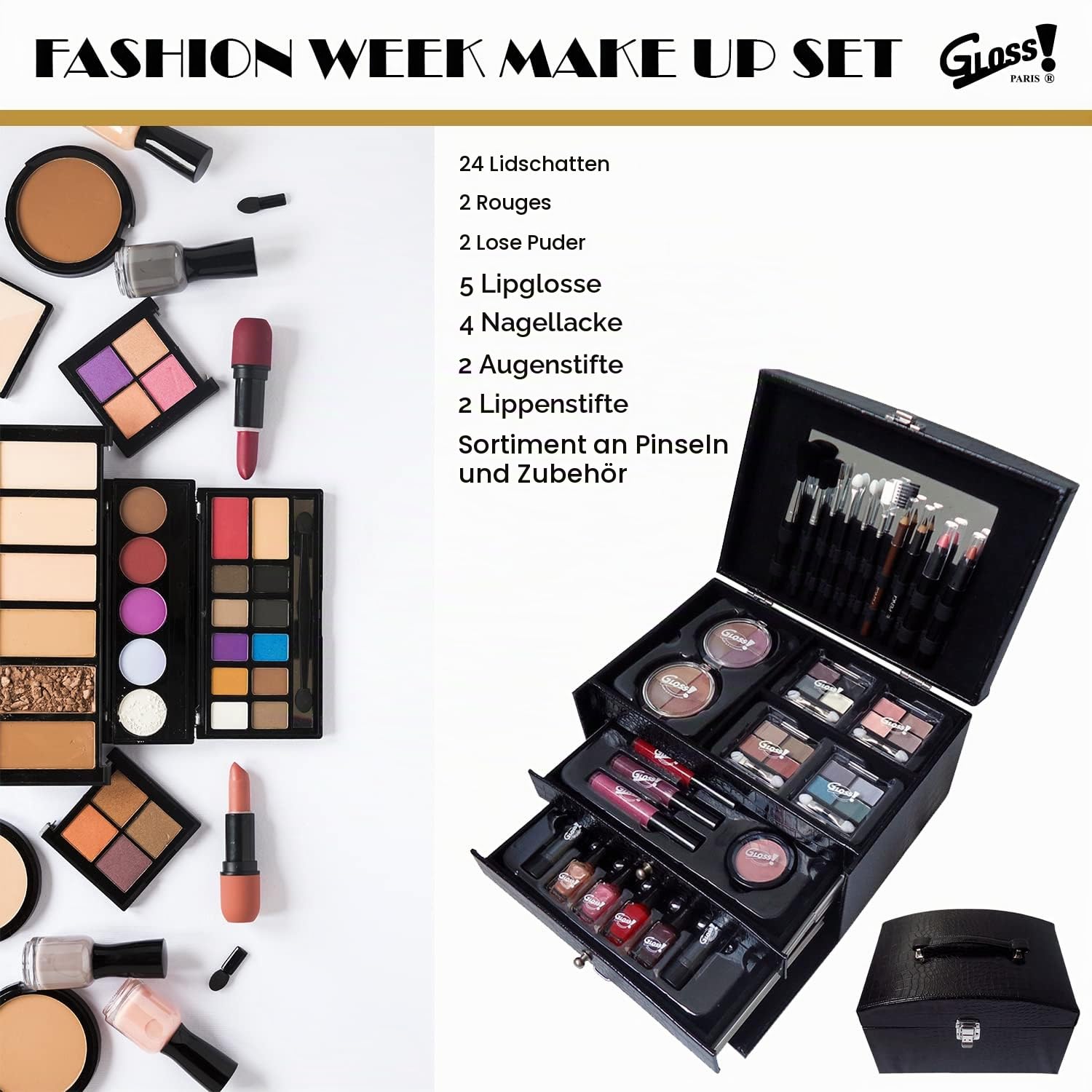 GLOSS ! Make-up-Koffer BEAUTY CASE – Beauty- & Aufbewahrungsset – Geschenkidee für Frauen, Weihnachten, Geburtstag, Valentinstag, Lehrerin, Muttertag - COFFRET