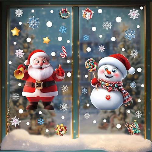 Miniatura 4 de Adhesivos para ventana de Navidad, Papá Noel, muñeco de nieve, decoración de ventana, árbol de Navidad, copos de nieve, Navidad, letra feliz,