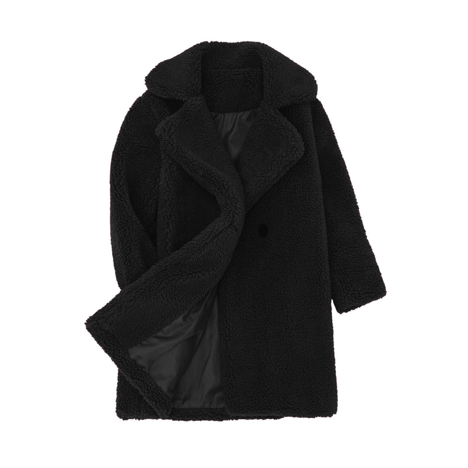 RNTOP Toddler Baby Girls Faux Furry Teddy Long Coat Kids Winter Warm Fleece Jacket Outwear Thicken (Black, 5-6 Years)