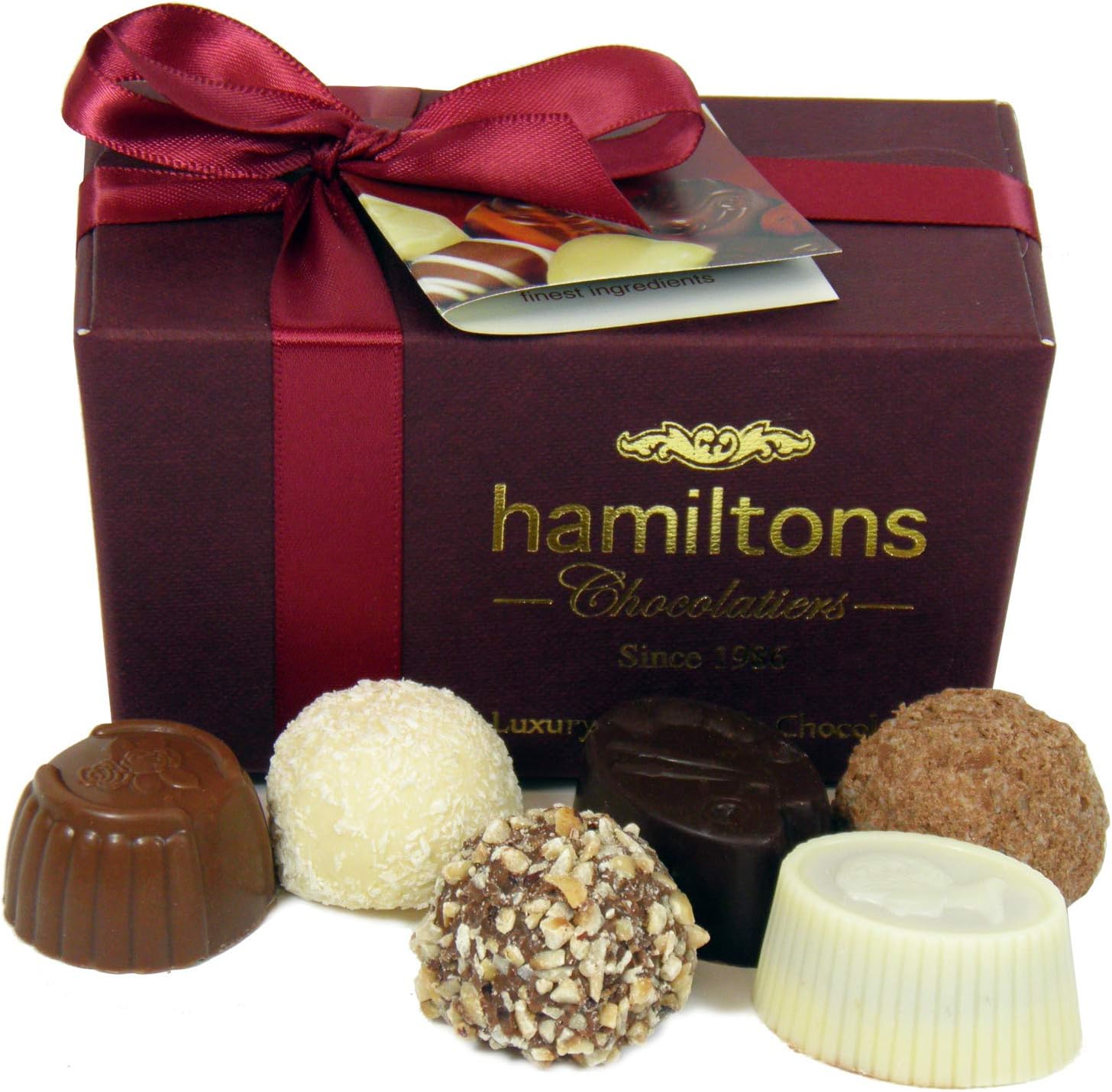 Burgundy Luxury Belgian Ballotin 12 Handmade Chocolates Gift Box