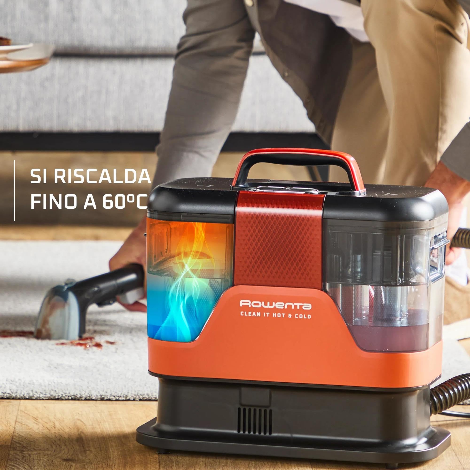Rowenta Clean It Hot & Cold, Smacchiatore, Pulitore Portatile per Tappeti, Due Modalità di Pulizia, 1150W, IN7011