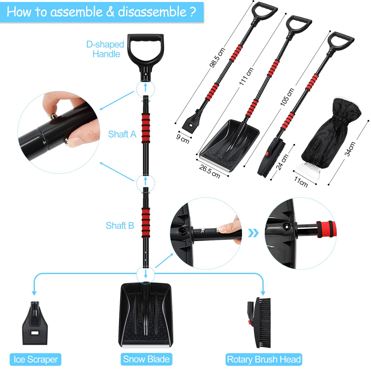 Mibor Snow Shovel Kit, Black and Red - Image 2