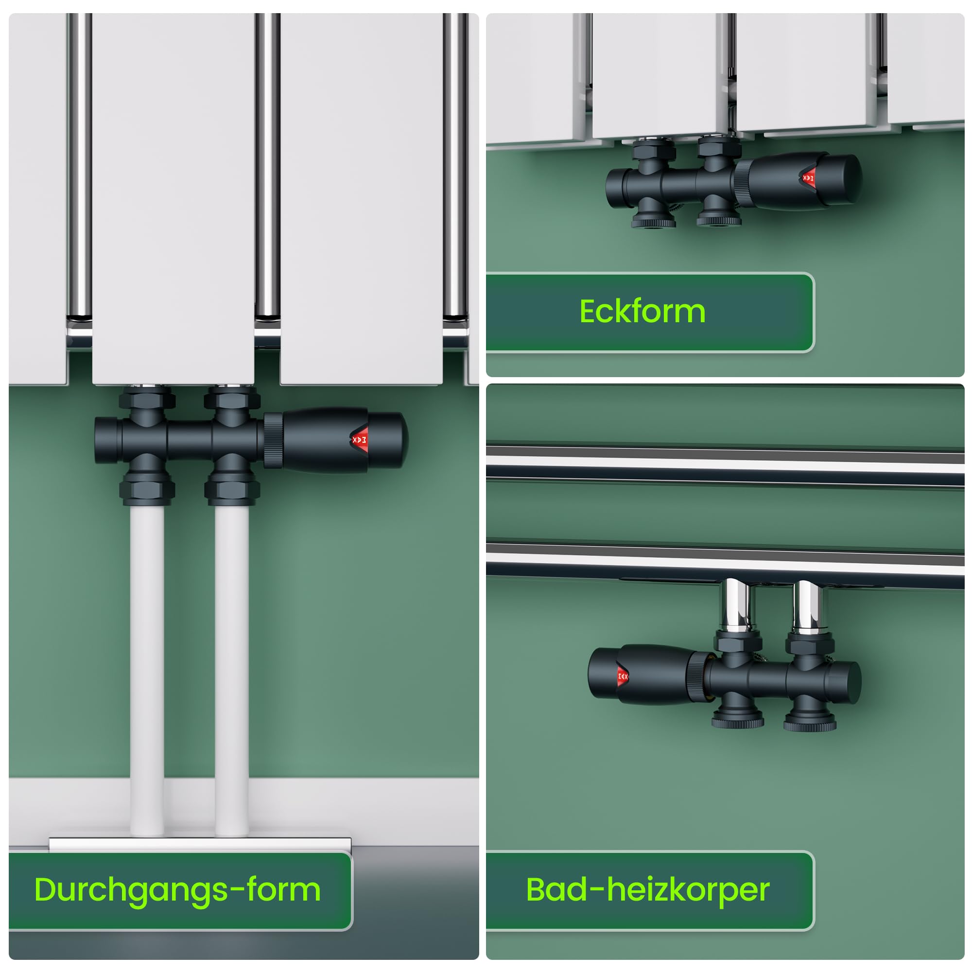 Multiblock Set für Heizkörper Anschlussarmatur mit Thermostat, Hahnblock Heizkörper Ventil Eck- und Durchgangsform 50mm, Heizkörperventil für Badheizkörper Heizungszubehör(G1/2",Anthrazit)