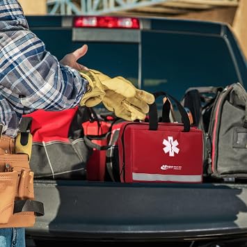 OSHA Class B & Army Corp of Engineers EM385-1-1 First Aid Kit, Red Tote | Class B First Aid Kit | OSHA First Aid Kit | Portable Red Tote | Emergency Supplies for Workplace, Jobsites & Vehicles