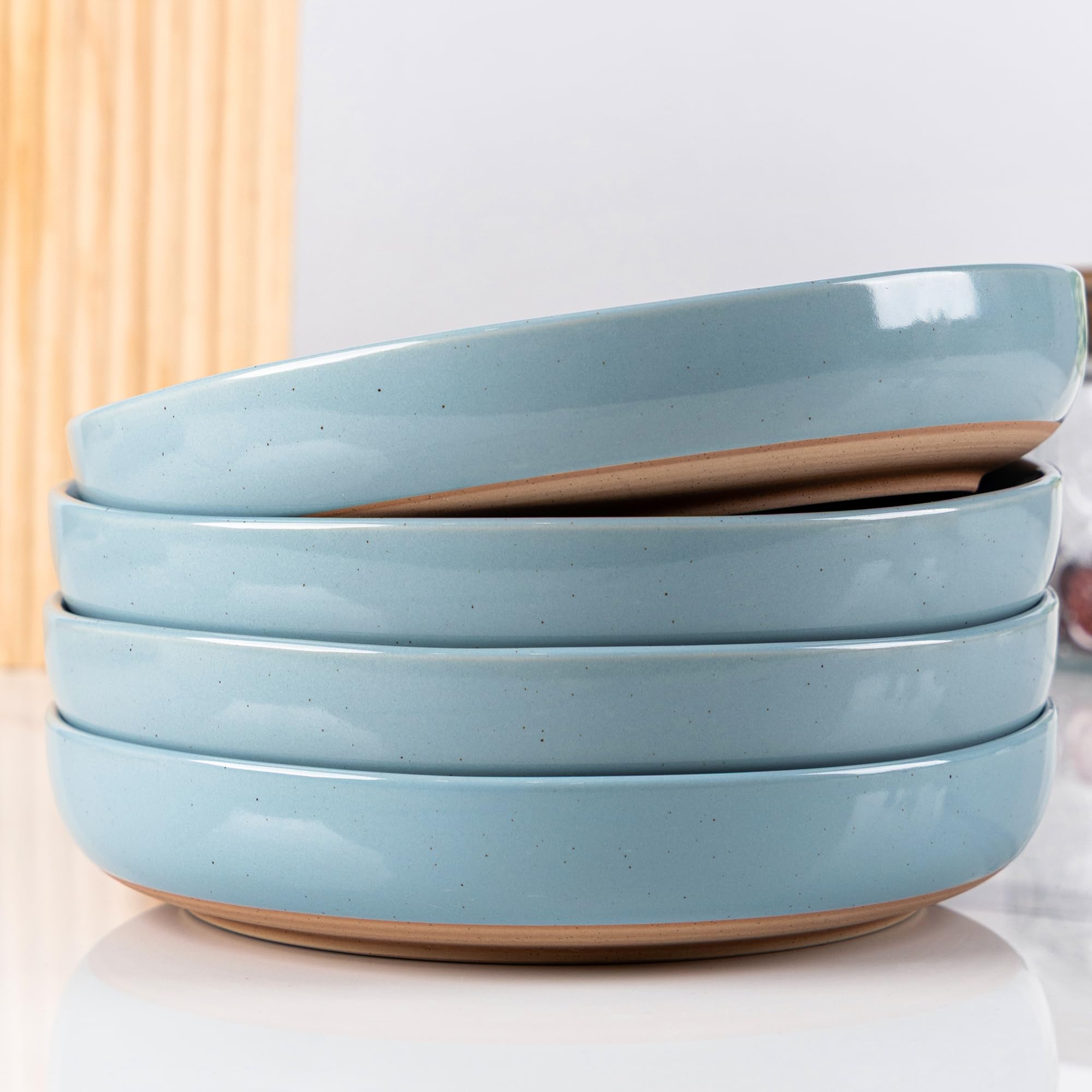 Photo 1 of AmorArc 8.75'' Large Ceramic Pasta Bowls, 36oz Handpainted Stoneware Bowls Set of 4, Microwave&Dishwasher Safe Bowls with Rustic Terracotta Underside for Pasta Salad, Blue