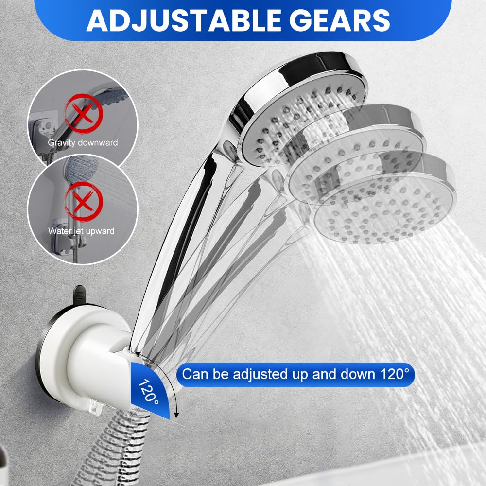 HMCEY Soporte Alcachofa Ducha Ventosa,Sujeta Alcachofa Ducha Pared Sin Taladro,Soporte Cabezal Duchas de Baño Universal,Shower Head Holder para Fijar y Ajustar Los Cabezales de Duchas - Blanco - 4