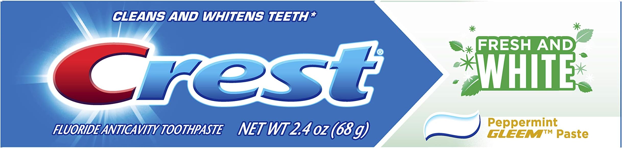 Crest Fresh & White Toothpaste, Peppermint Gleem Paste, 2.4
