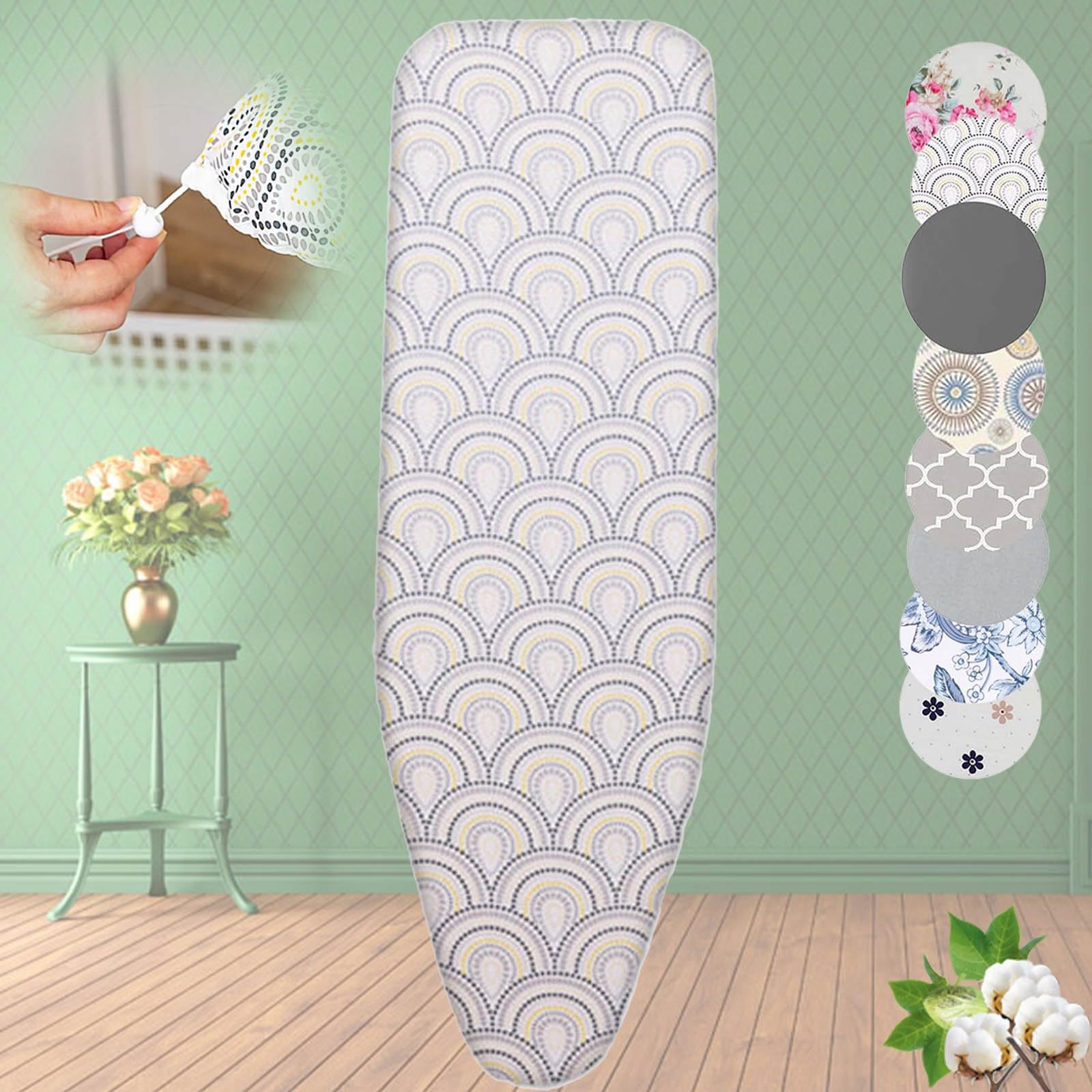 Funda para tabla de planchar resistente de 128 x 40 cm, repuesto acolchado con cordón, se adapta a mesas de planchar estándar, color pavo real, duradera y lavable a máquina.