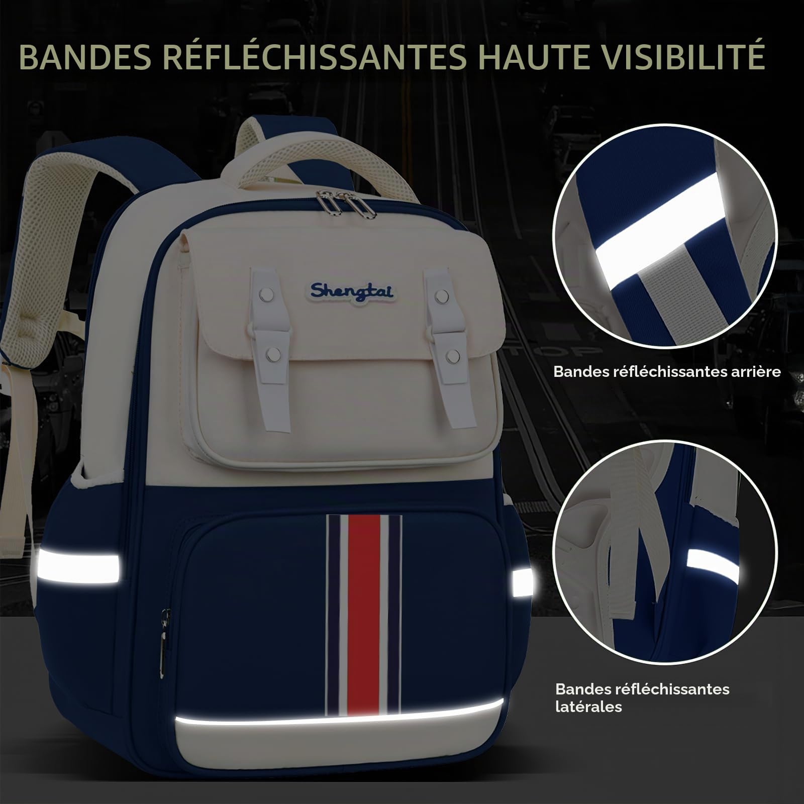 Amythe Sac à Dos Garçon Ergonomique Primaire,Cartable Enfant Scolaire avec Ceinture Poitrine, Sac Ecole Imperméable pour CP CE 6 à 10 ans-Bleu