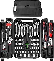 TLGREEN 95-Piece Mechanics Tool Set with Portable Toolbox - Adjustable Wrench, Pliers, Sockets & Bits for Home Garage DIY Repairs (Red)