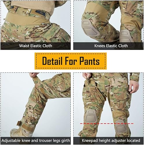 Miniatura 5 de IDOGEAR G3 - Conjunto de uniforme de combate para hombre con rodilleras Multicam camuflaje táctico Airsoft Caza Paintball Gear