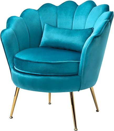 Silla de terciopelo azul celeste con almohada lumbar para dormitorio, silla decorativa moderna de mediados de siglo para sala de estar, silla