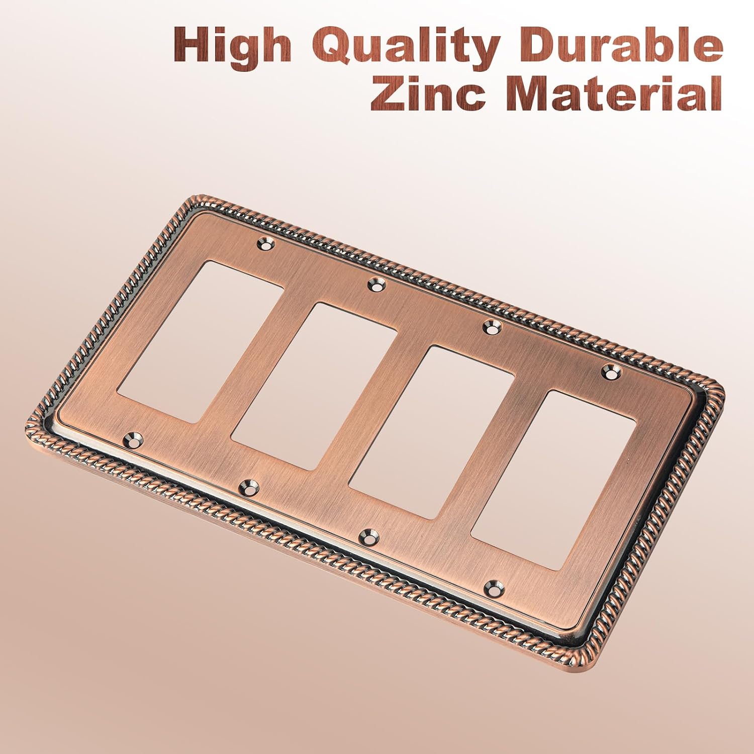 Henne Bery Rope Edge Decorative Wall Plate Switch Plate Outlet Cover (Quad Decorator, Antique Copper) image 2