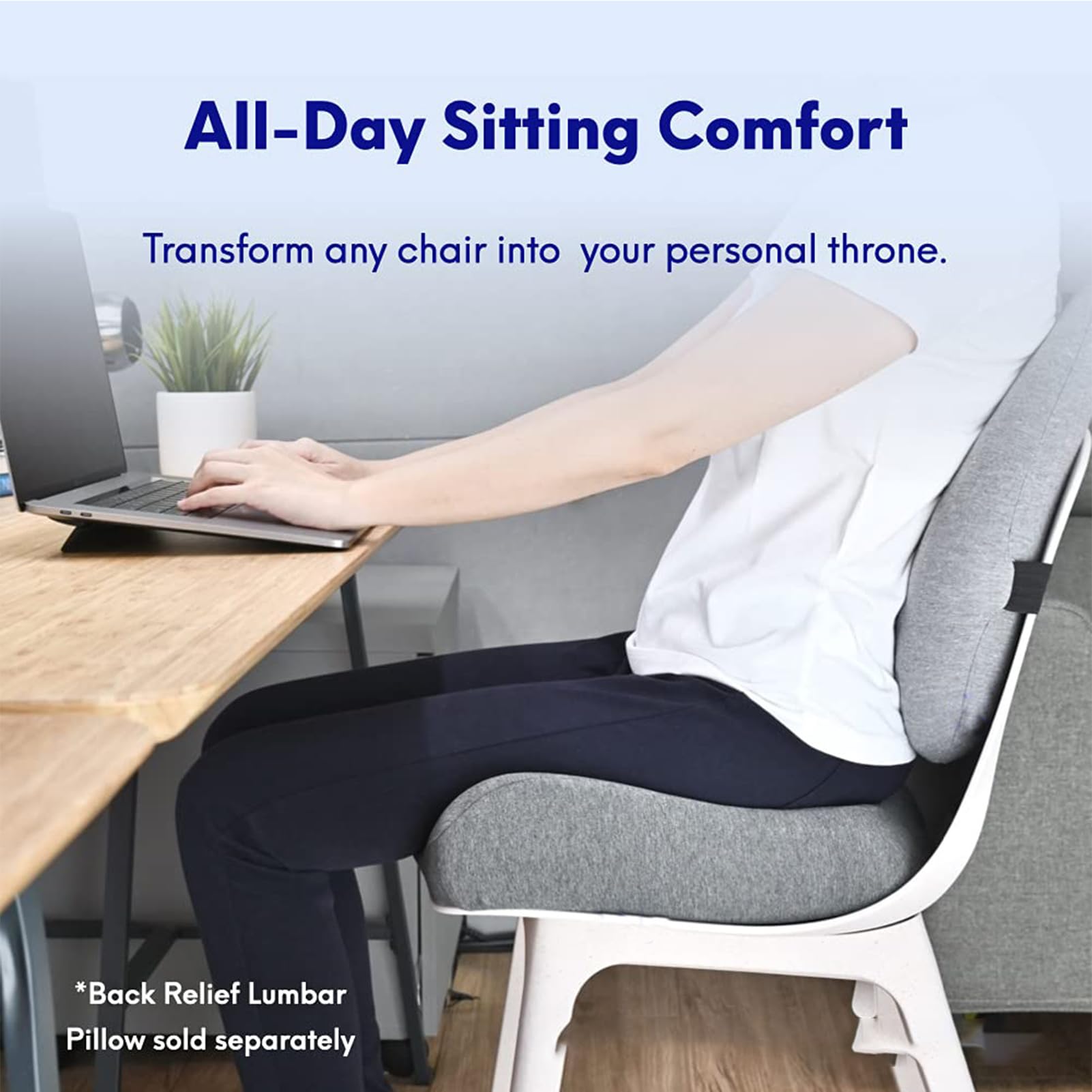 Nordic Comforts - Asiento ergonómico de espuma viscoelástica y cojín lumbar, diseño ortopédico para alivio del dolor de coxis y espalda baja, se adapta a cualquier silla, comodidad portátil