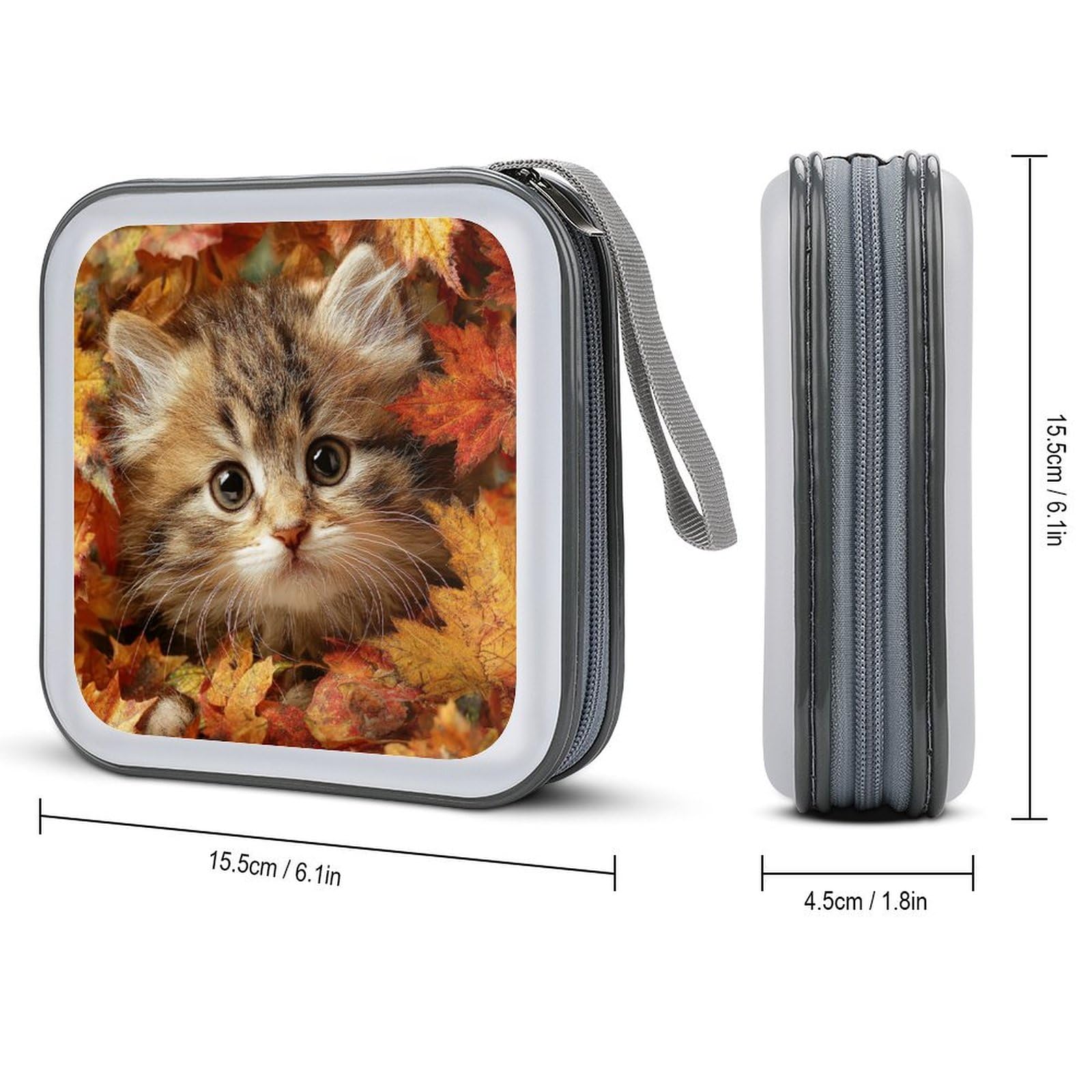 Cute Cat Autumn Leaves CD Case DVD Storage Case Portable for Car Home Travel
