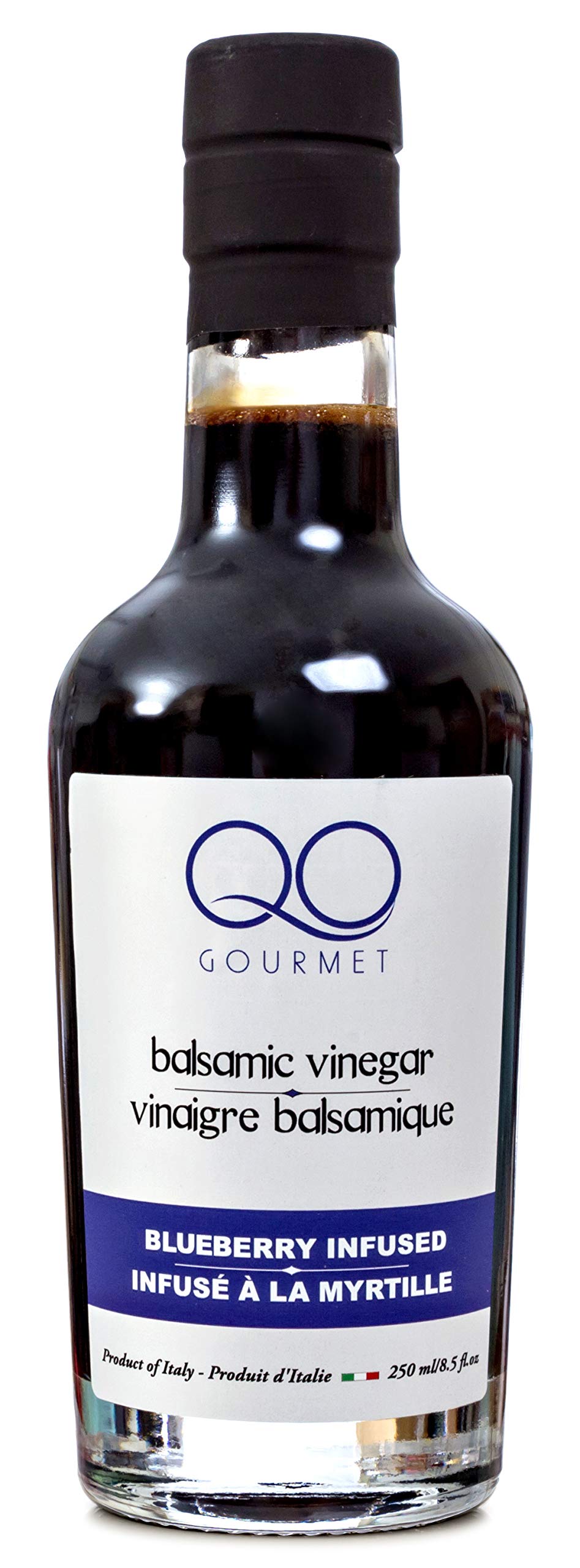QO Gourmet Flavored Aged Balsamic Vinegar of Modena | High Density BLUEBERRY Infused Thick Gourmet Vinegar | 250ml /8.45 fl.oz.| All Natural | Produced & Bottled in Italy