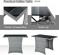 Vista 9 de Tangkula Patiojoy - Juego de comedor de 3 piezas de ratán de polietileno que ahorra espacio, con mesa superior de vidrio templado y sillas