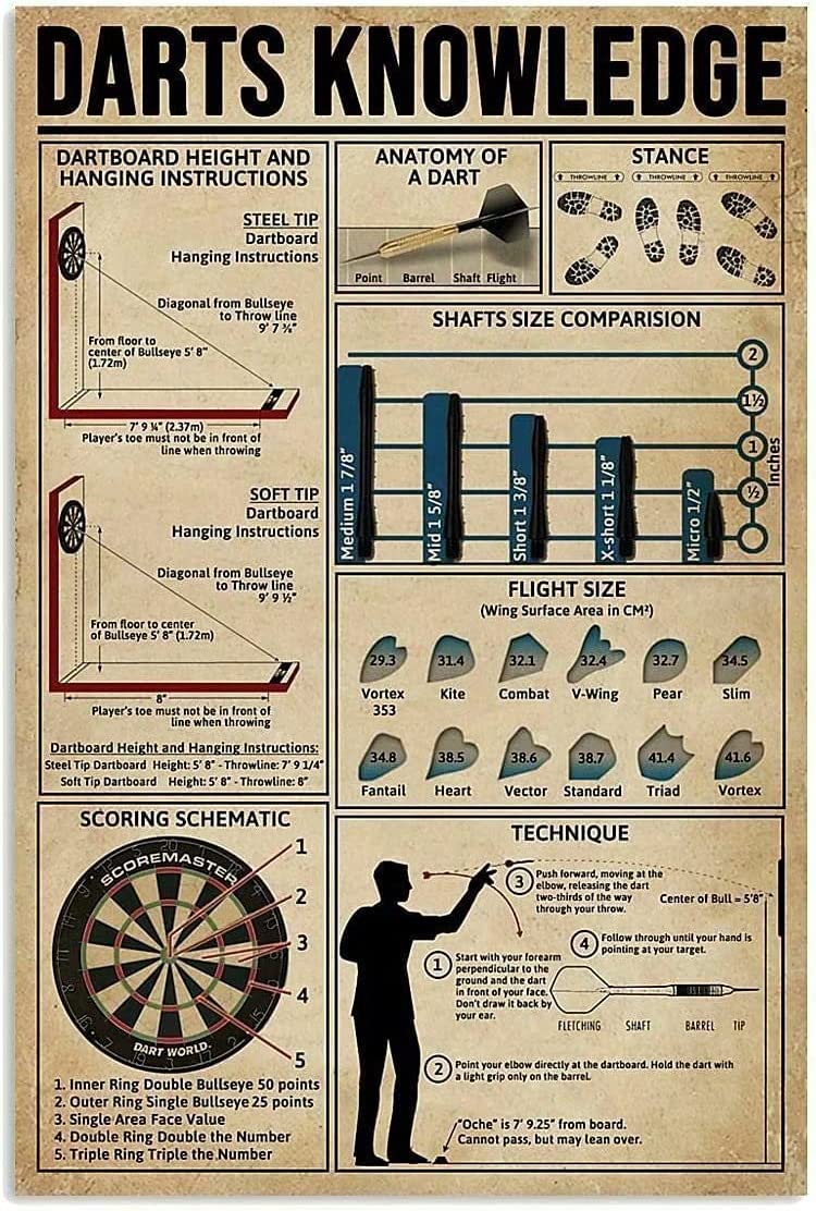 Haosensix Vintage Darts Knowledge Metal Tin Sign Retro Poster Plaque for Kitchen Garden Restaurant Farm Shopping Mall Bar Cafe Man Cave Farm Wall Decoration Iron Painting 8x12 Inch