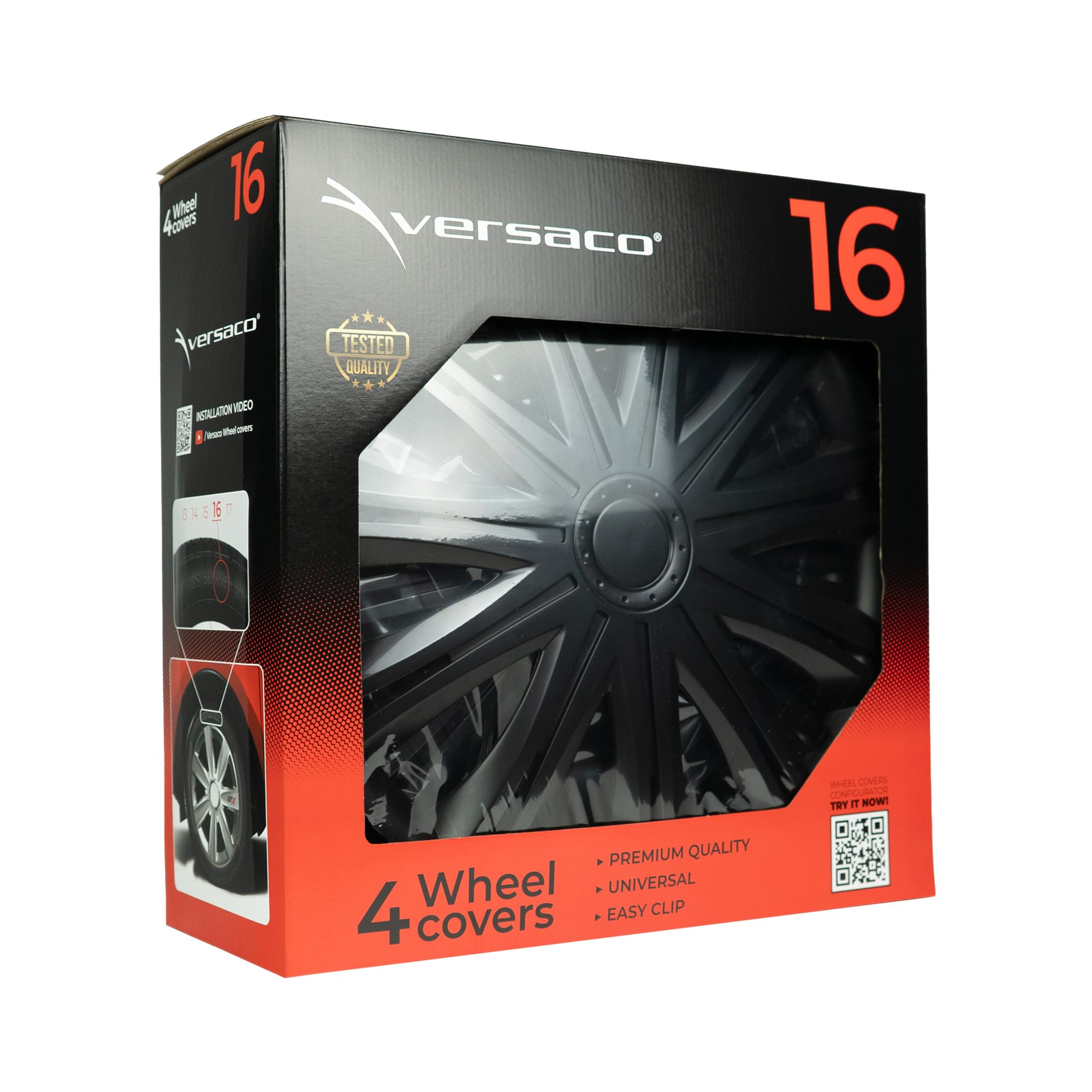 Versaco Car Wheel Trims SPARKBLK16 - Black 16 Inch 11-Spoke - Boxed Set of 4 Hubcaps - Includes Fittings/Instructions — view 3