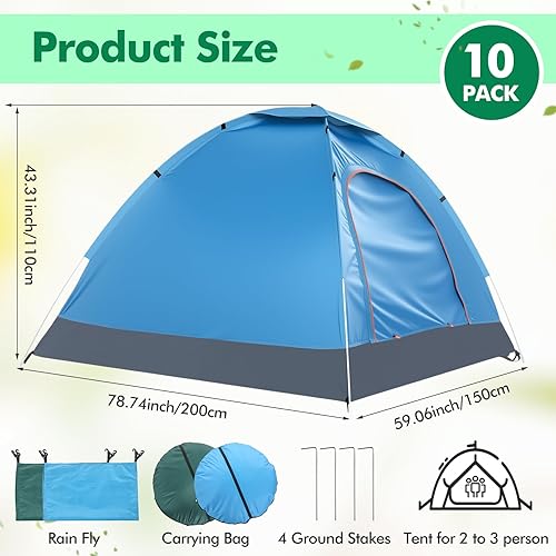 Miniatura 2 de Woanger Paquete de 10 tiendas de campaña a granel para 2 personas para personas sin hogar, tienda de campaña ligera al aire libre con mosca de
