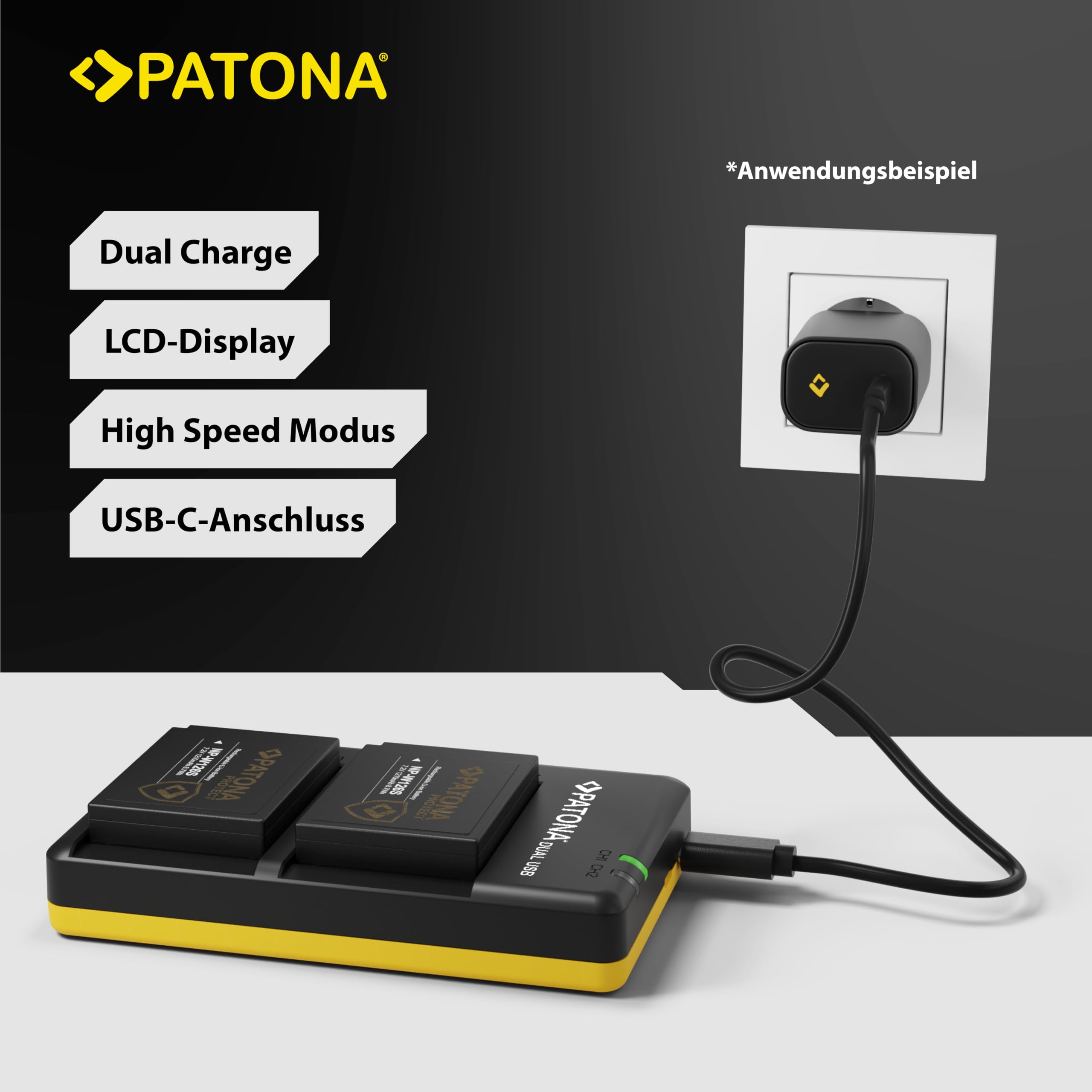 PATONA Zestaw Dual Ładowarka USB-C z 2X NP-W126S Protect, 1210mAh