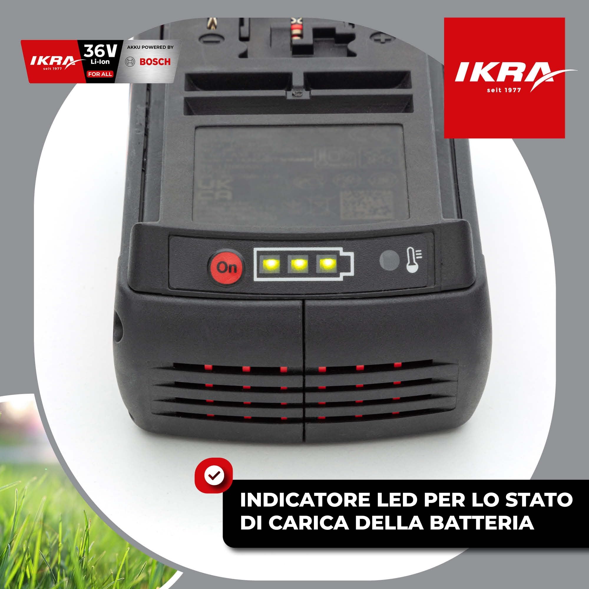 IKRA batteria ricaricabile 36V 2,0Ah Li-Ion tipo LI 28, Powered by BOSCH, Made in Europe, compatibile con tutti gli apparecchi Bosch 36V
