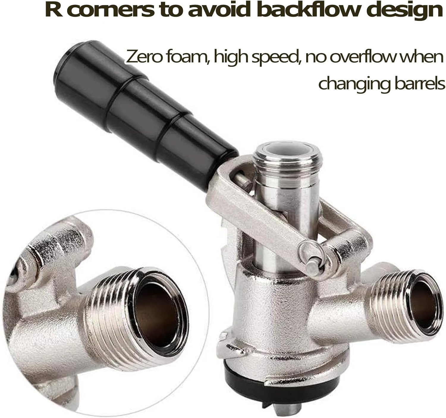 Type-S Keg Coupler, Sankey Beer Keg Tap Dispenser, Brass Housing Body, Stainless Steel Coupler Parts, with Check Valve Sealing Washer, for Bar and Home