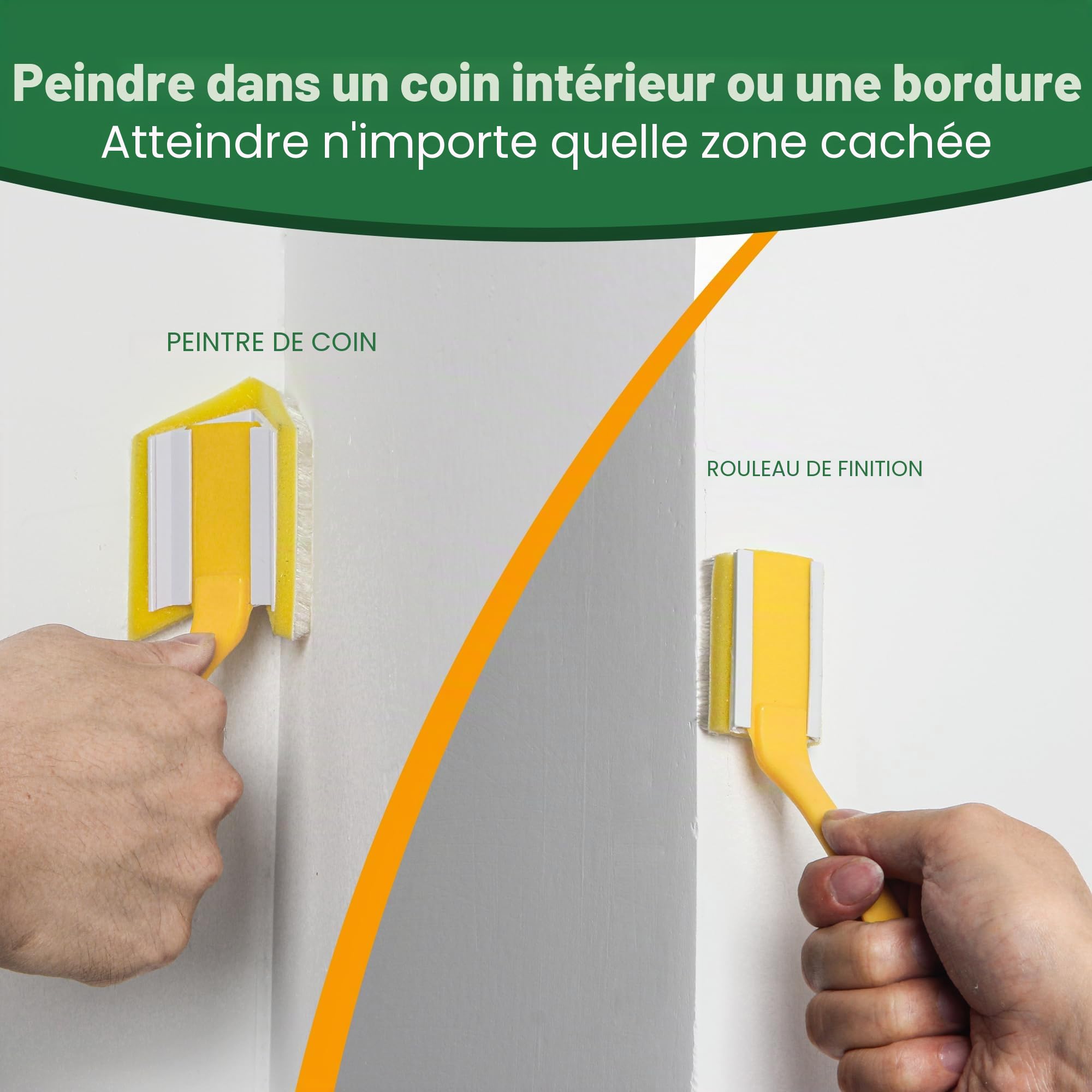 Kit d'outils de coupe-bordures Voomey, ensemble de tampons de peinture de 22,86 cm, kit de 7 pièces de coupe-bordures avec garniture, tampon de retouche, tampon mural d'angle et plafond pour peintre