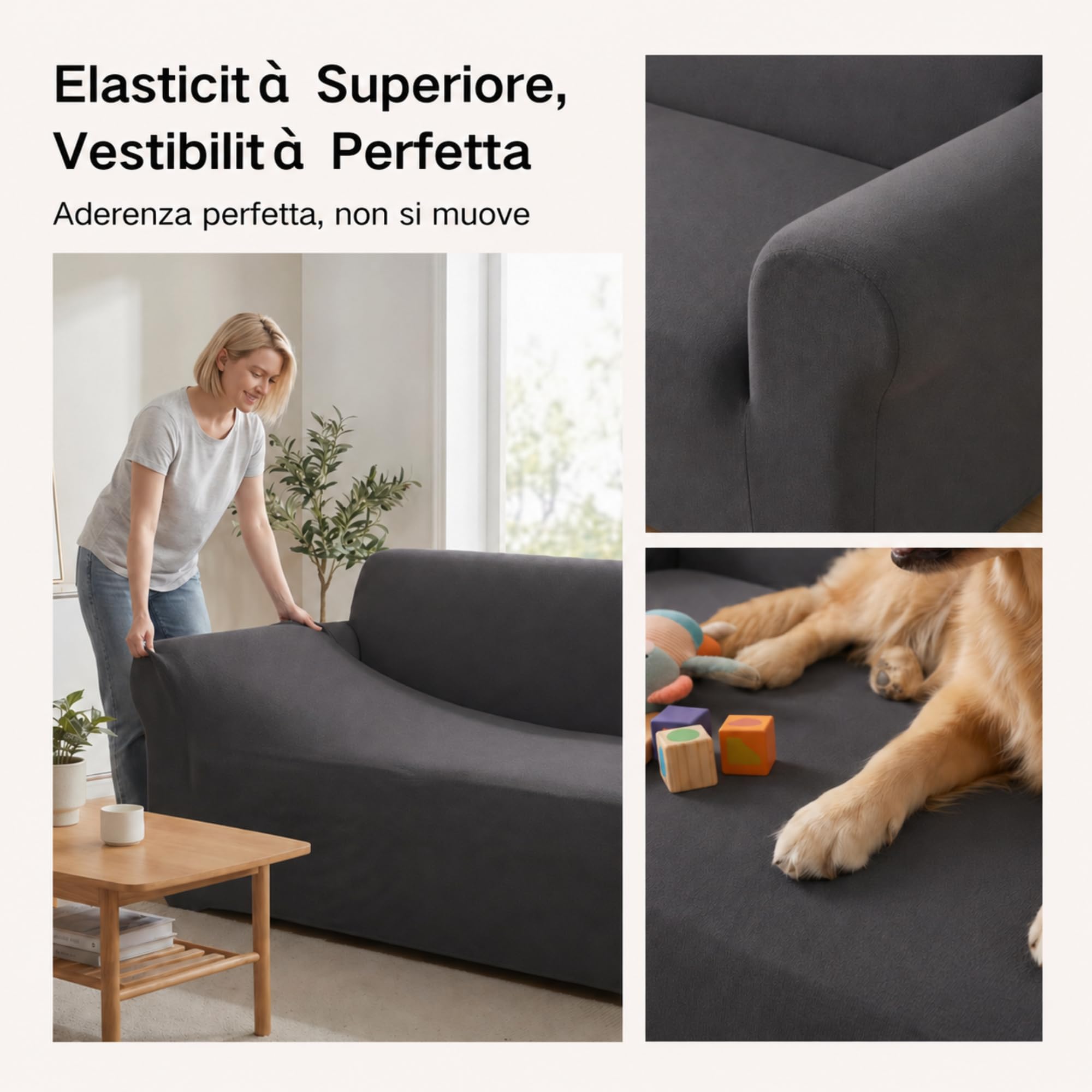 VKZ Funda de sofá elástica Impermeable de poliéster para 1/2/3/4 plazas, Tejido elástico Resistente al Agua, Protección para sofá contra Manchas, líquidos y Mascotas-2 plazas-Gris Oscuro