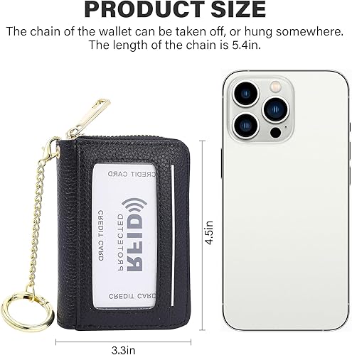 Miniatura 10 de Zhoma Tarjetero RFID de bolsillo con ventana para ID piel genuina S Negro