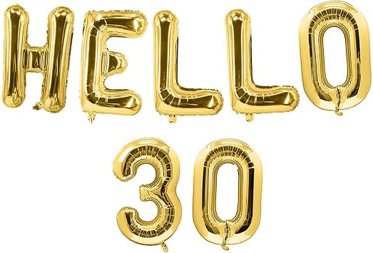 HOUSE OF PARTY Hello 30 Letter Foil Balloons Gold Happy 30th Birthday Decorations for Women Gold