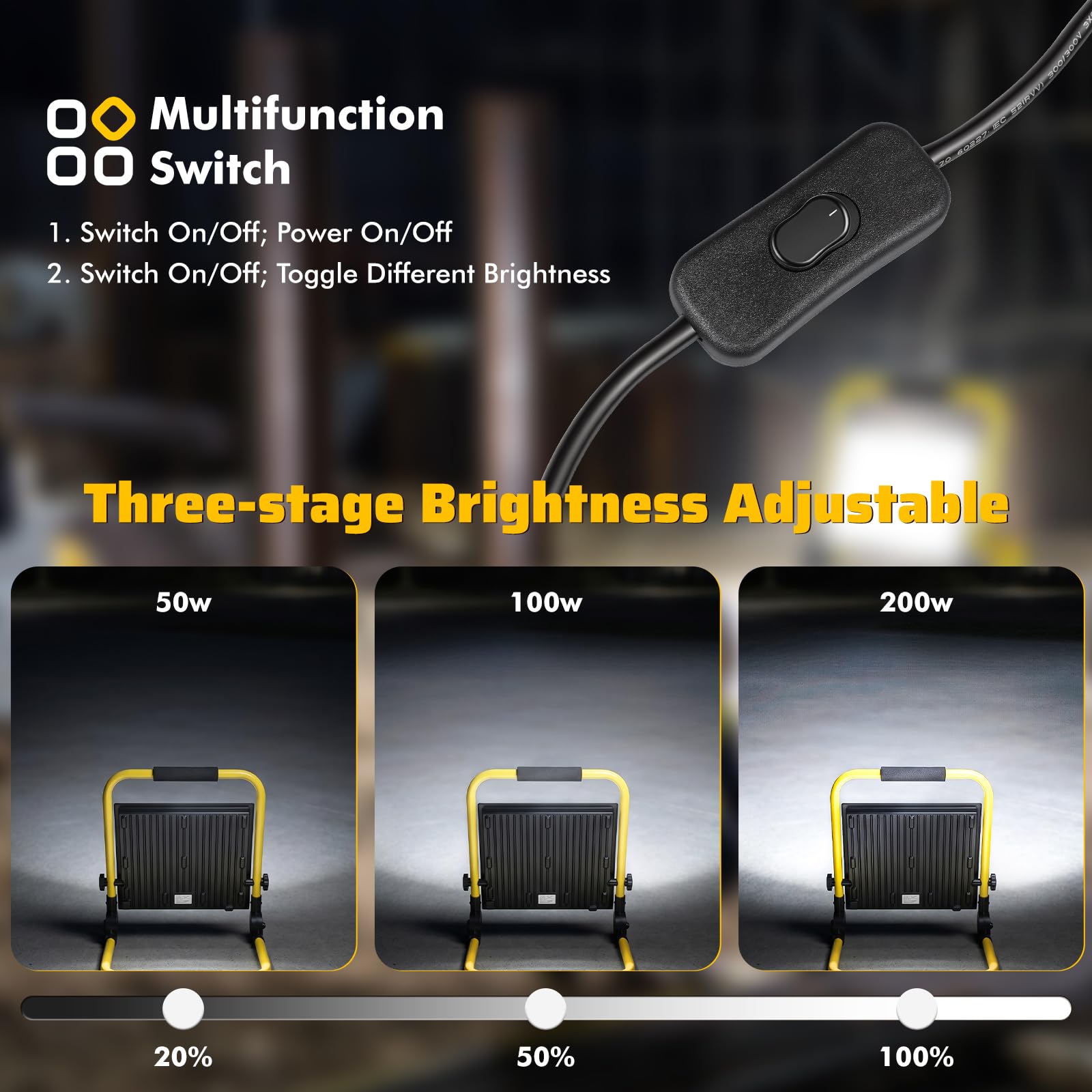 LED Baustrahler 200W 100W 50W Helligkeit Einstellbar LED Arbeitsleuchte
