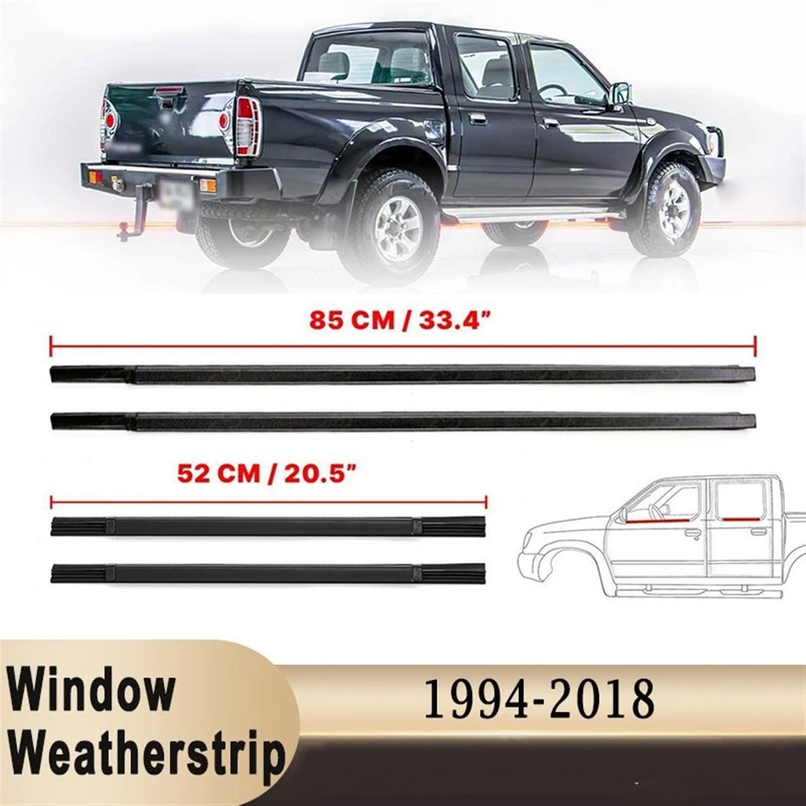 4 szt. gumowa uszczelka do uszczelki okiennej, zewnętrzne listwy boczne drzwi, taśma uszczelniająca do Nissan Frontier i Navara D22 1994-2018 4-drzwiowa kabina załogowa.