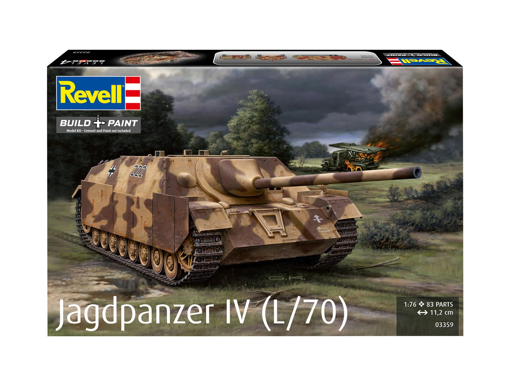 Maquette Revell Jagdpanzer IV (L/70) 1/76 – Kit Plastique Non Monté, Avec Figurine Soldat Allemand Et Base Diorama, Pour Passionnés Histoire