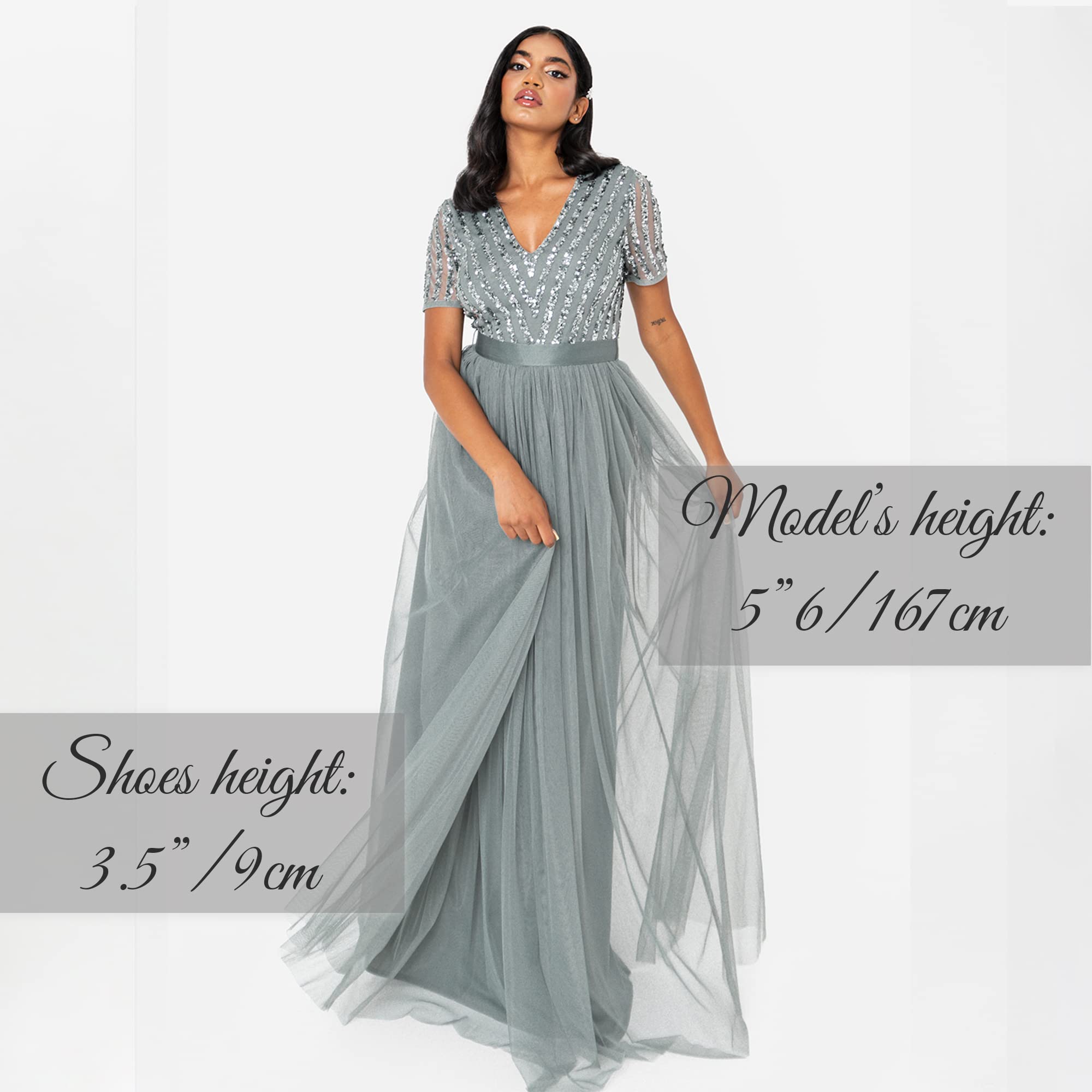Maya Deluxe Vestido Mujer, Dama de Honor, Cuello En V, Manga Corta, Largo Y Elegante, Cintura Imperio, Boda