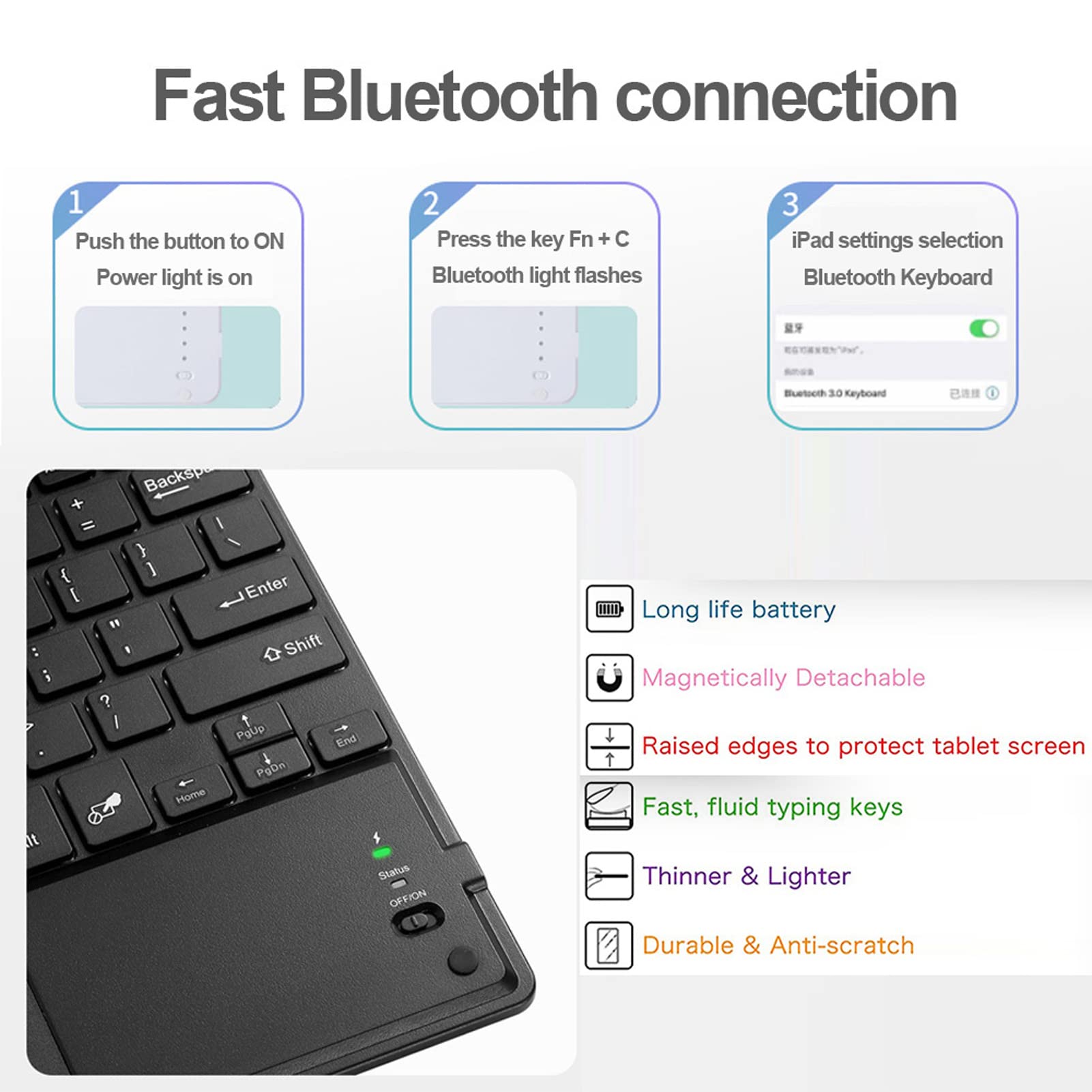 Étui Clavier pour iPad 10e Gén avec Souris sans Fil Bluetooth, Eclairage 7 Couleurs, Coque Clavier QWERTY Rechargeable iPad 10eme Generation 2022 10,9"" avec Touchpad, Or avec Rétroéclairage