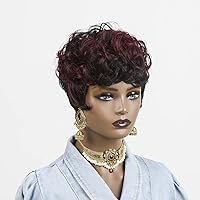 Vista 7 de Pelucas cortas para mujeres negras, pelucas cortas de corte Pixie sintético para mujeres negras, pelucas cortas rizadas en capas Pixe