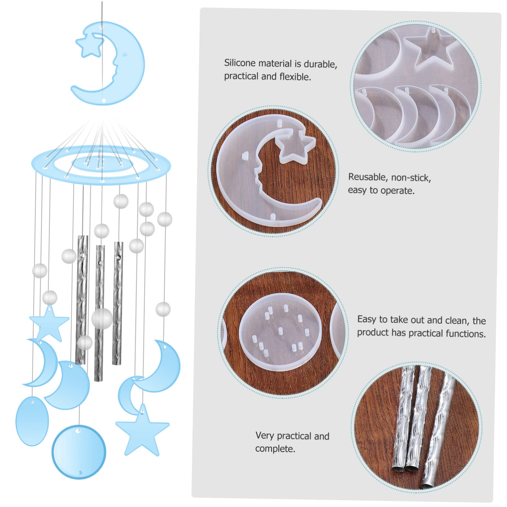 TEHAUX 5juegos Moldes De Silicona Para Crear Mobiles De Viento Kit De Epoxy Resin Instrucciones Inglés Materiales Para Manualidades y Suministros De