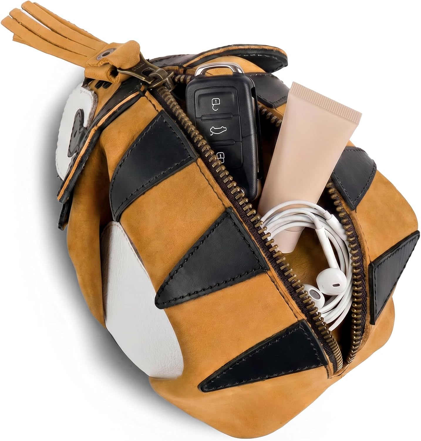 Tiger-Shaped Pouch, Leather Coin Purse, Small Charger Cable Holder, Change Bag, Zippered Cable Case, Purses & Pouches for Cash, Tiny Travel Carrier, Old Tobacco