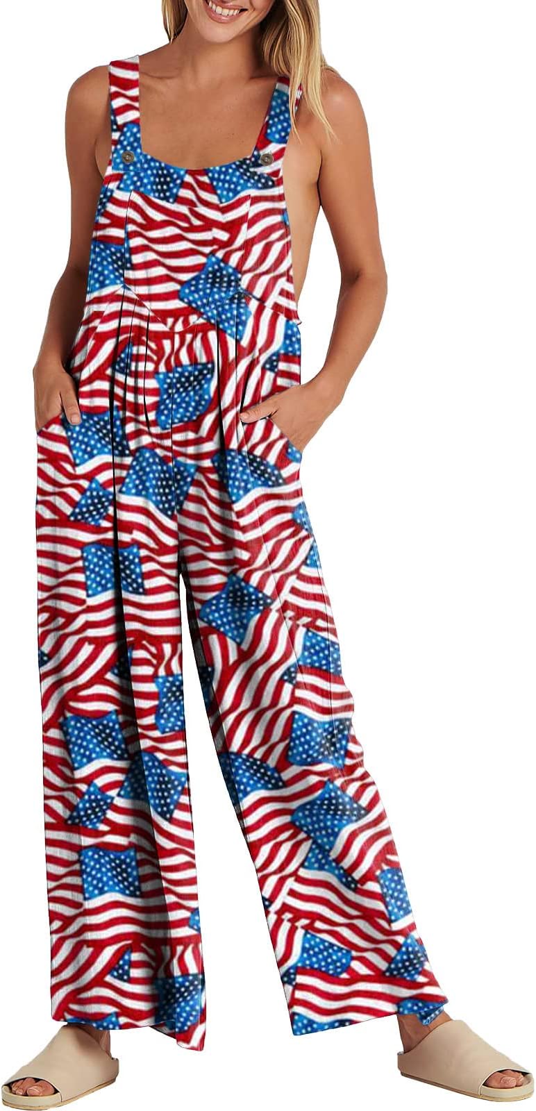 LFKERWMGBib Overalls Womens Summer Wide Leg Loose Overall Jumpsuits Baggy Casual Sleeveless Pockets Rompers