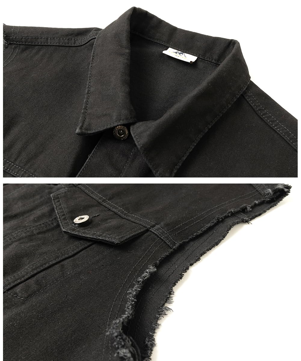 Homme Gilet en Jean Sans Manche Biker Veste en Jean Multipoches Déchiré Gilet Moto d'été