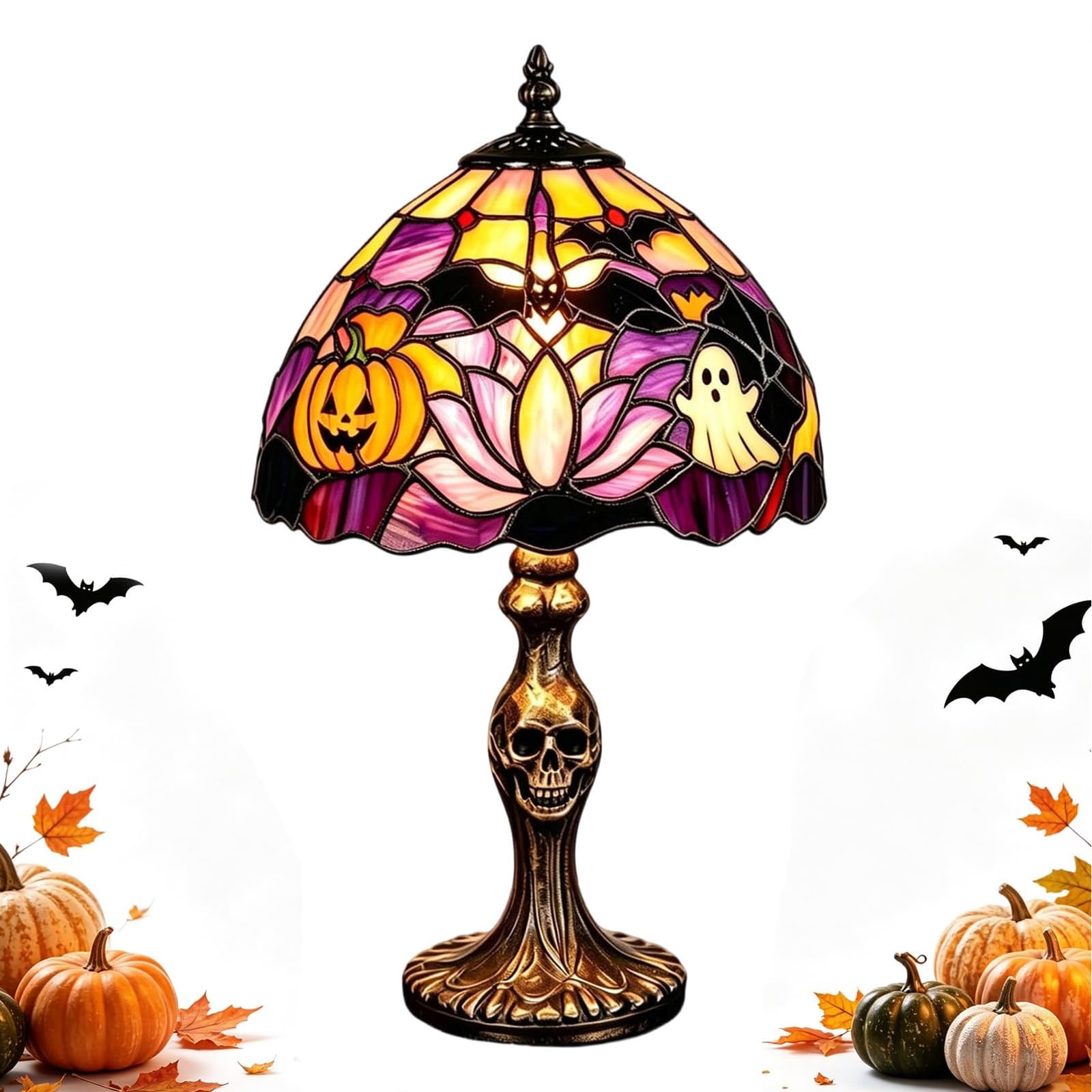 Stained Glass Halloween Pumpkin Table Lamp, Witches Hat Lamp