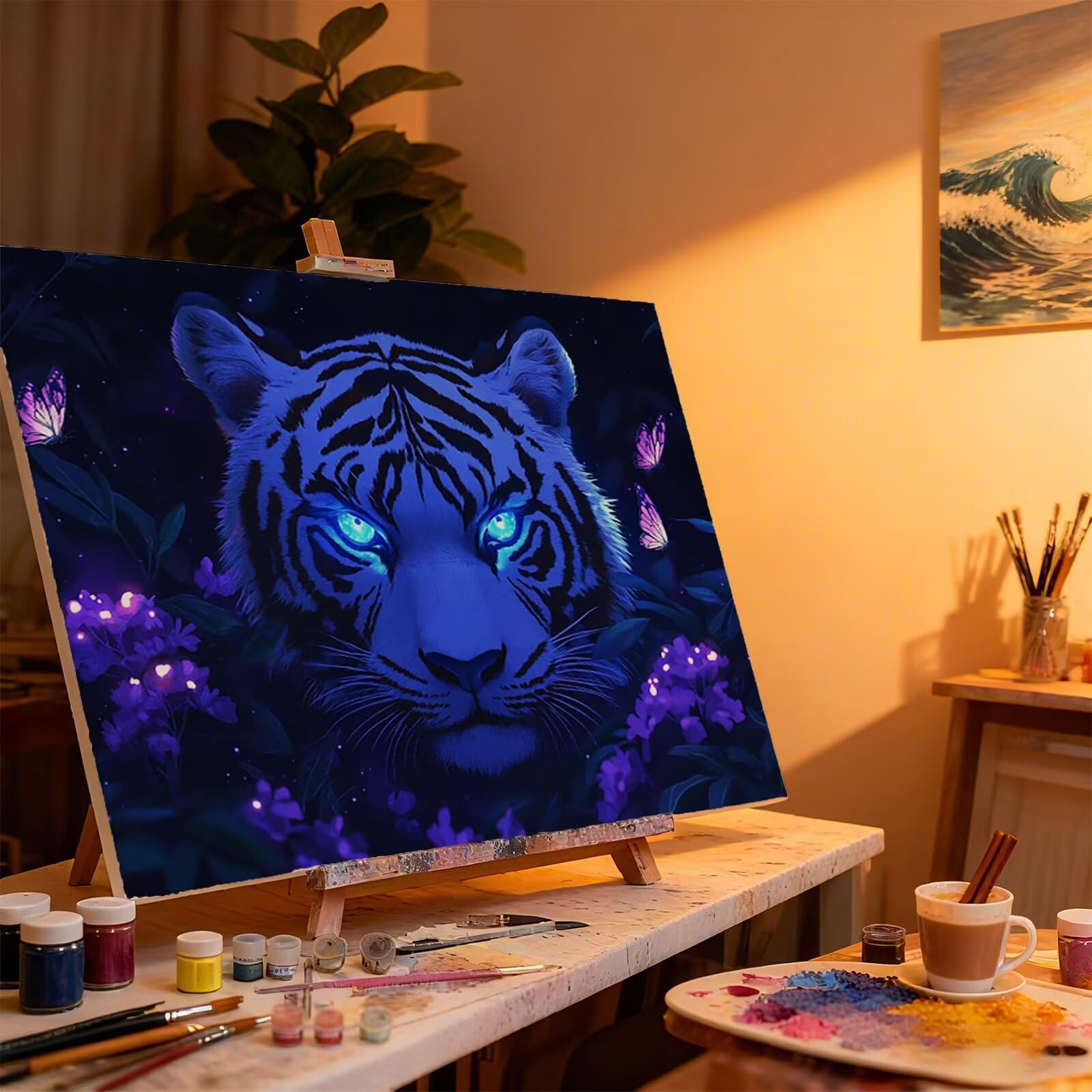 Tier Malen Nach Zahlen Erwachsene Blume Malen Nach Zahlen Kinder ab 7, Set Erwachsene Bastelsachen Kreativ Set für Kinder Geschenke für Männer, Weihnachten Halloween Deko Ohne Rahmen 60x80cm H - 532