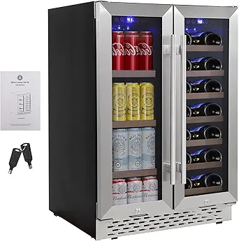 24 Inch Dual Zone Wine and Beverage Refrigerator with 40 Bottle Capacity, Wine and Beverage Refrigerator Powerful Compressor, and Elegant Design, Quiet Operation