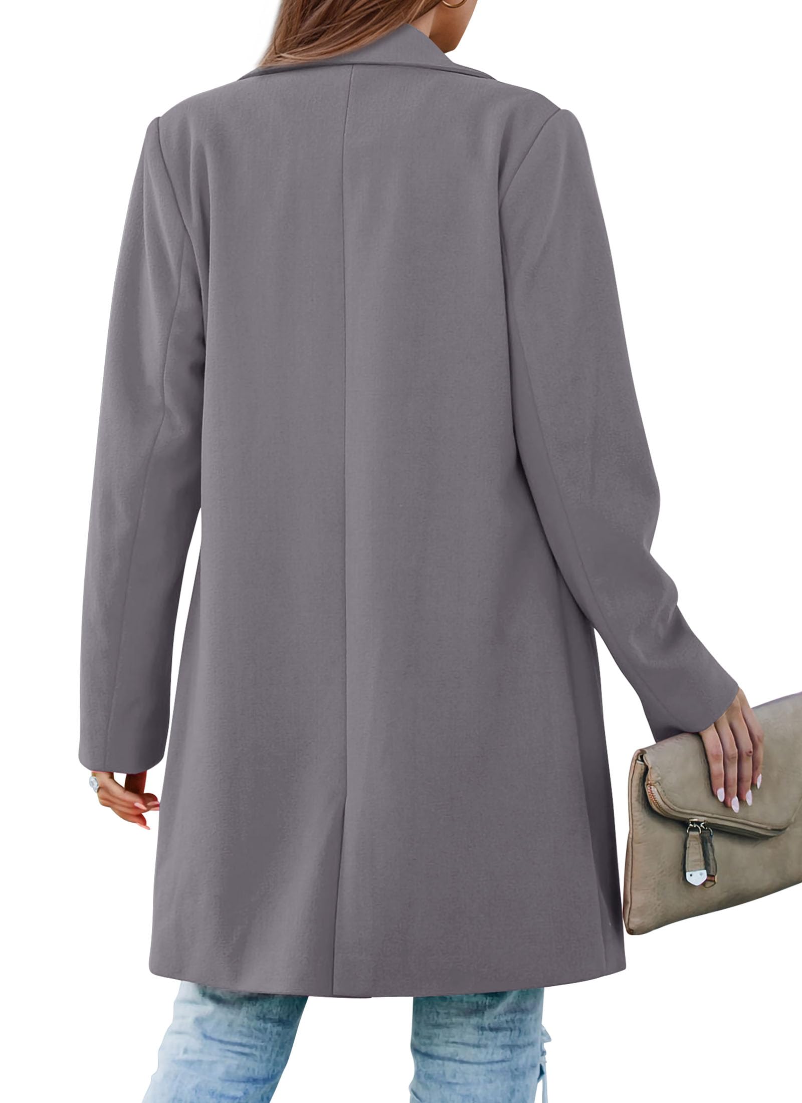 PRETTYGARDEN Women's Business Casual Long Blazer Jackets(Grey,S) view 2